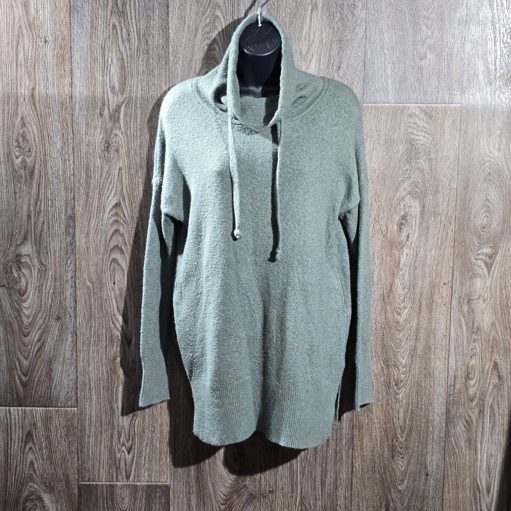 Kaisley Womens Medium Green Soft Cozy Cowl Neck Pullover Knit Sweater Tunic Top